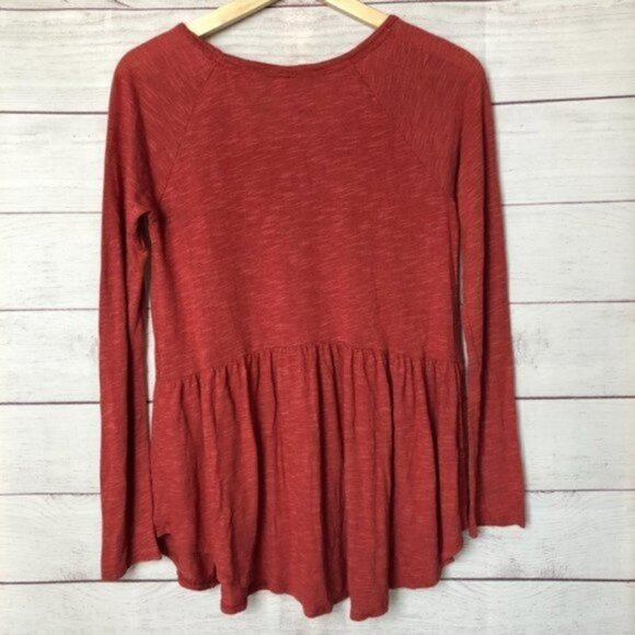 Xhilaration Red Peasant Peplum Embroidered Long Sleeve Top S - Picture 3 of 4